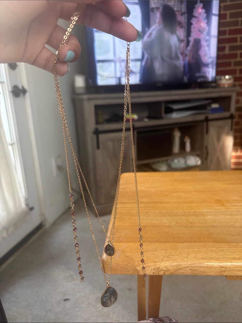Rose Gold Multi-Layer Pendant Necklace with Pink Beads
